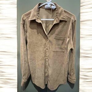Bill Blass suede feel Casual Tan Button Down Shirt SMALL